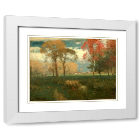 Sunny Autumn Day White Modern Wood Framed Art Print with Double Matting by Inness, George