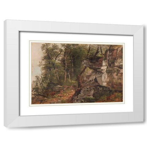 Trees on a Rocky Hillside White Modern Wood Framed Art Print with Double Matting by Durand, Asher Brown