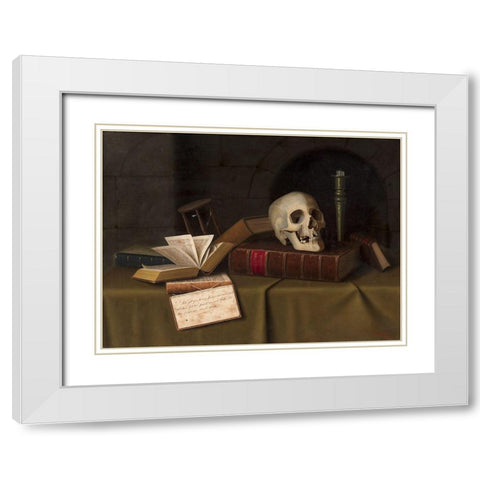 Memento Mori To This Favour White Modern Wood Framed Art Print with Double Matting by Harnett, William Michael