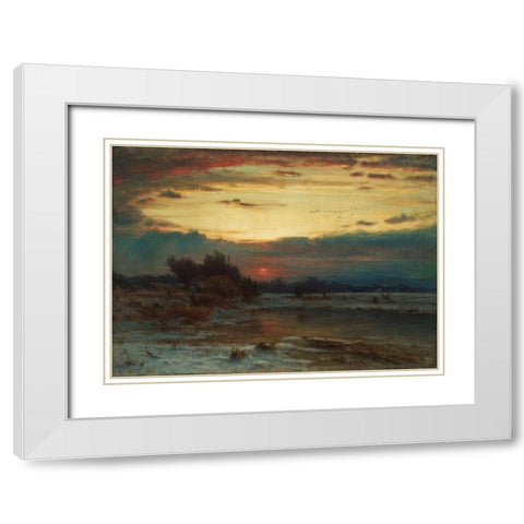 A Winter Sky White Modern Wood Framed Art Print with Double Matting by Inness, George