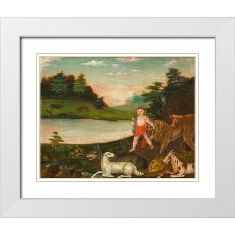 The Peaceable Kingdom White Modern Wood Framed Art Print with Double Matting by Hicks, Edward