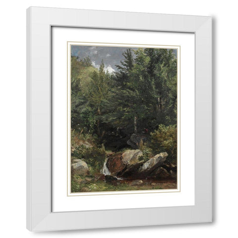 Trees and a Stream on a Hillside White Modern Wood Framed Art Print with Double Matting by Cropsey, Jasper F.