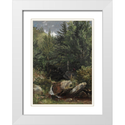 Trees and a Stream on a Hillside White Modern Wood Framed Art Print with Double Matting by Cropsey, Jasper F.