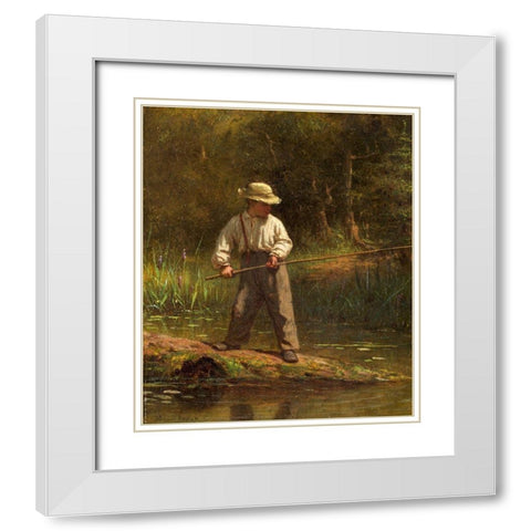 Boy Fishing White Modern Wood Framed Art Print with Double Matting by Johnson, Eastman