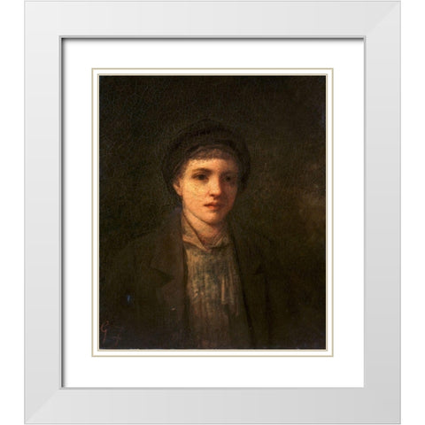 Head of a Boy White Modern Wood Framed Art Print with Double Matting by Fuller, George