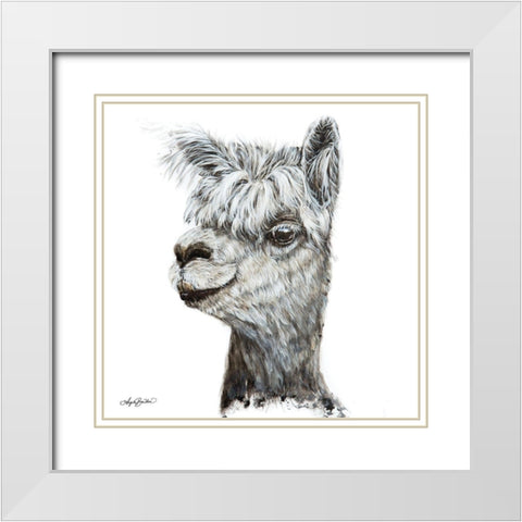 Alphie the Alpaca White Modern Wood Framed Art Print with Double Matting by Bawden, Angela