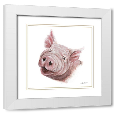 Penny the Pig White Modern Wood Framed Art Print with Double Matting by Bawden, Angela