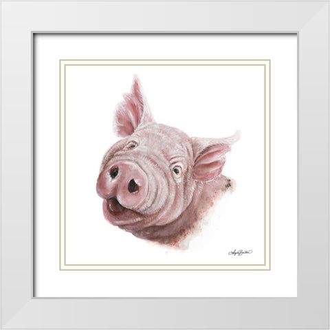 Penny the Pig White Modern Wood Framed Art Print with Double Matting by Bawden, Angela