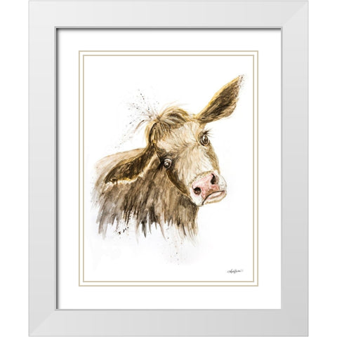 Miles the Cow White Modern Wood Framed Art Print with Double Matting by Bawden, Angela