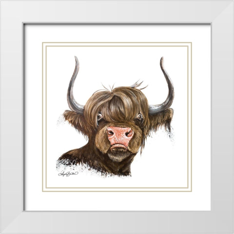 Clarabelle the Highland Cow White Modern Wood Framed Art Print with Double Matting by Bawden, Angela