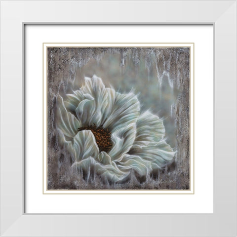 Minty Blue Peony White Modern Wood Framed Art Print with Double Matting by Bawden, Angela