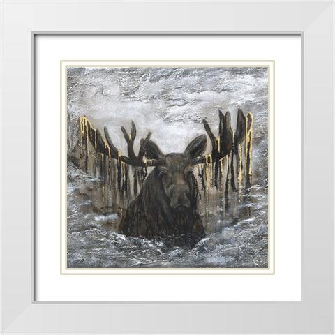 Moose in the Mist White Modern Wood Framed Art Print with Double Matting by Bawden, Angela