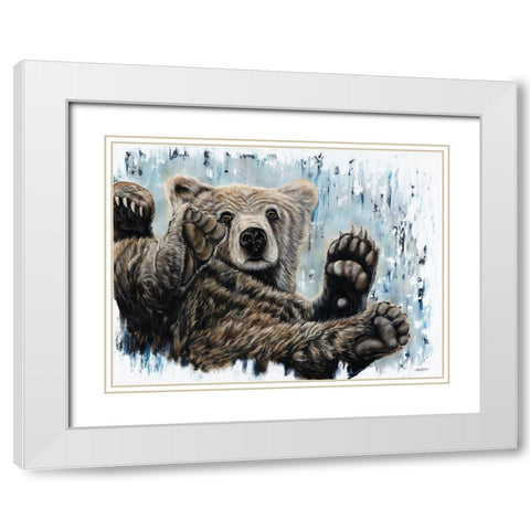 Joy Bear White Modern Wood Framed Art Print with Double Matting by Bawden, Angela