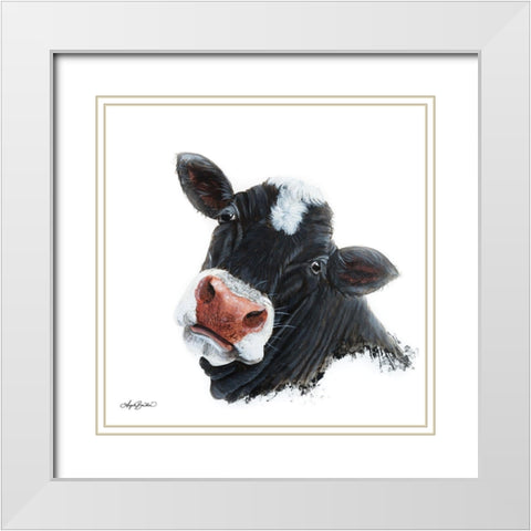 Sappy Face Cow White Modern Wood Framed Art Print with Double Matting by Bawden, Angela