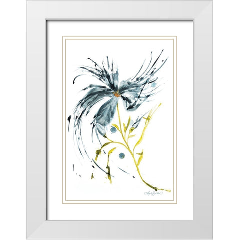 Blue Lily Splash White Modern Wood Framed Art Print with Double Matting by Bawden, Angela