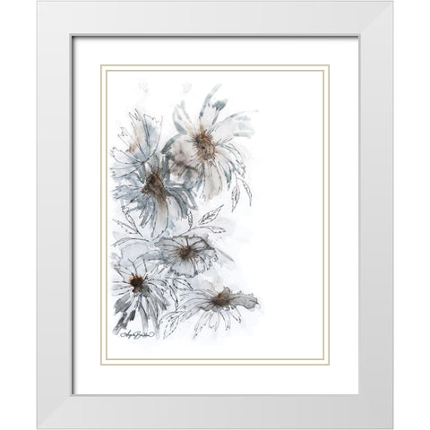 Abstract Flowers White Modern Wood Framed Art Print with Double Matting by Bawden, Angela