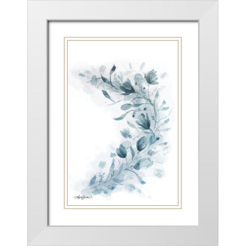 Blue Floral Splash II White Modern Wood Framed Art Print with Double Matting by Bawden, Angela