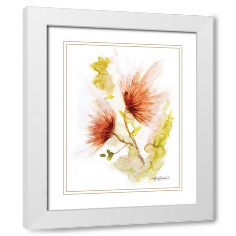 Coral and Red Floral Splash White Modern Wood Framed Art Print with Double Matting by Bawden, Angela