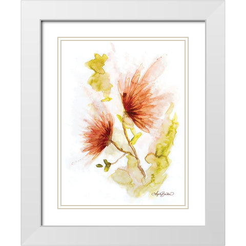 Coral and Red Floral Splash White Modern Wood Framed Art Print with Double Matting by Bawden, Angela