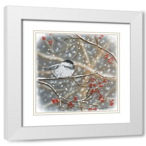 Snowberry Bird I White Modern Wood Framed Art Print with Double Matting by Bawden, Angela