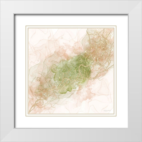 Waves of Peach and Sage White Modern Wood Framed Art Print with Double Matting by Bawden, Angela