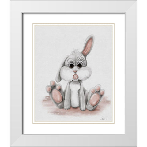 Flopsy the Sleepy Baby Bunny White Modern Wood Framed Art Print with Double Matting by Bawden, Angela