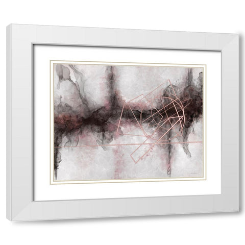 Rose Gold and Gray Abstract White Modern Wood Framed Art Print with Double Matting by Bawden, Angela