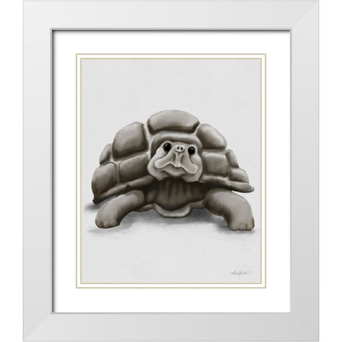 Torty the Turtle White Modern Wood Framed Art Print with Double Matting by Bawden, Angela
