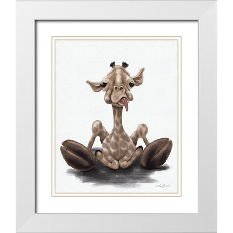 Jeffrey the Giraffe White Modern Wood Framed Art Print with Double Matting by Bawden, Angela