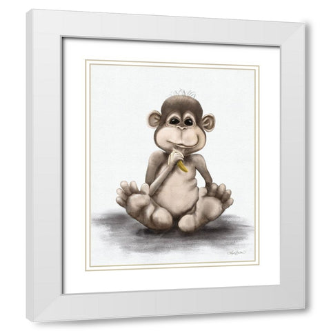Melvin the Monkey White Modern Wood Framed Art Print with Double Matting by Bawden, Angela