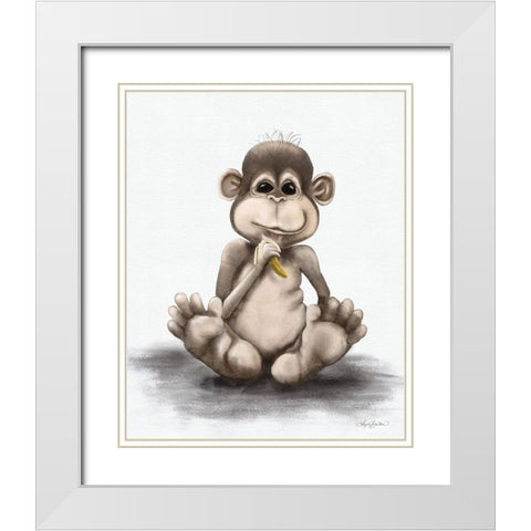 Melvin the Monkey White Modern Wood Framed Art Print with Double Matting by Bawden, Angela