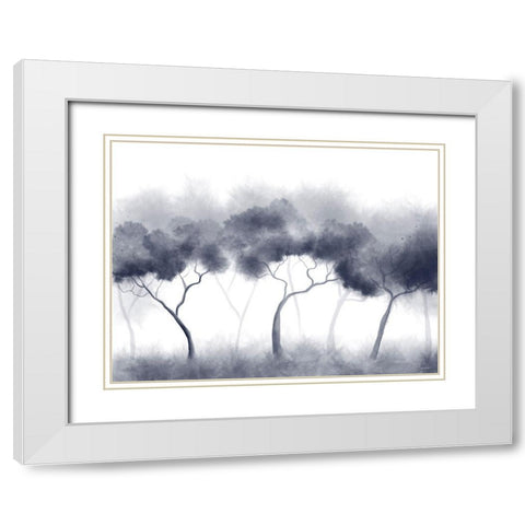 Misty Blue Forest Trees White Modern Wood Framed Art Print with Double Matting by Bawden, Angela