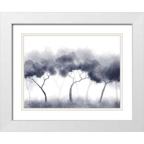 Misty Blue Forest Trees White Modern Wood Framed Art Print with Double Matting by Bawden, Angela