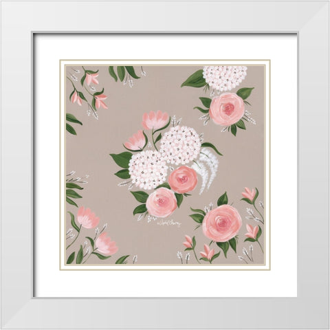 Pink and White Floral    White Modern Wood Framed Art Print with Double Matting by Chavez, April
