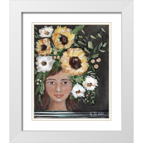 Sunflowers for you White Modern Wood Framed Art Print with Double Matting by Hilburn, Amanda