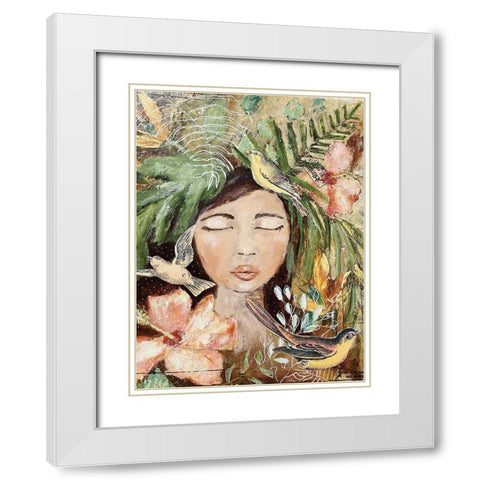 Maya and the Birds White Modern Wood Framed Art Print with Double Matting by Hilburn, Amanda