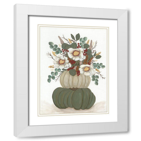 Floral Pumpkin Stack White Modern Wood Framed Art Print with Double Matting by Justice, Ashley