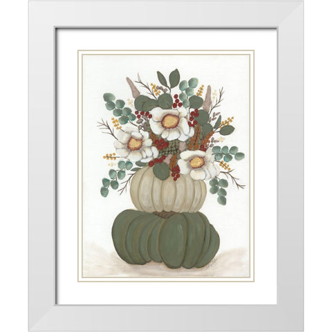 Floral Pumpkin Stack White Modern Wood Framed Art Print with Double Matting by Justice, Ashley