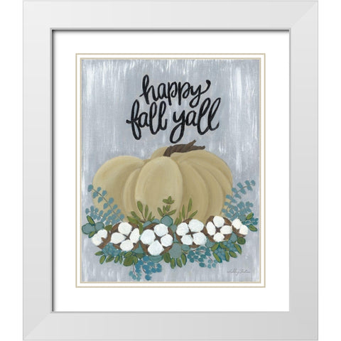 Happy Fall YAll White Modern Wood Framed Art Print with Double Matting by Justice, Ashley