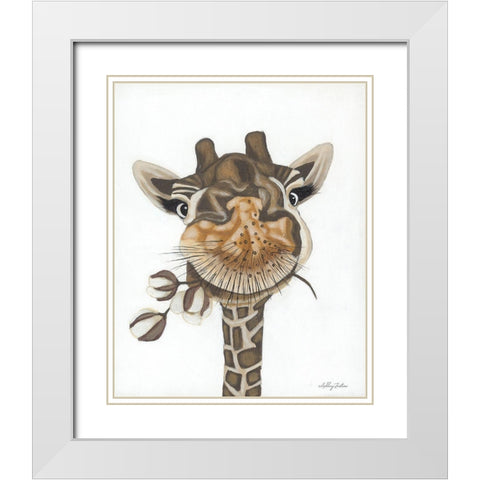 Giraffe with Cotton White Modern Wood Framed Art Print with Double Matting by Justice, Ashley