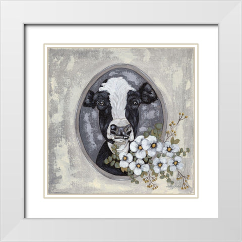Framed Cow White Modern Wood Framed Art Print with Double Matting by Justice, Ashley