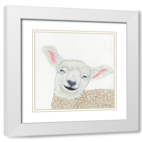 Smiling Sheep White Modern Wood Framed Art Print with Double Matting by Justice, Ashley