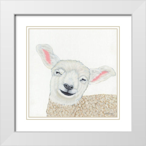 Smiling Sheep White Modern Wood Framed Art Print with Double Matting by Justice, Ashley