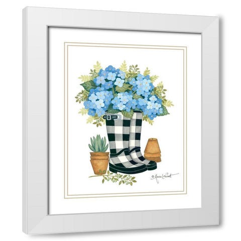 Hydrangeas Boots White Modern Wood Framed Art Print with Double Matting by LaPoint, Annie