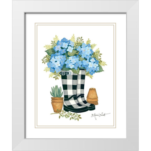 Hydrangeas Boots White Modern Wood Framed Art Print with Double Matting by LaPoint, Annie