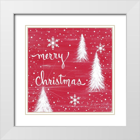 Merry Christmas Trees White Modern Wood Framed Art Print with Double Matting by LaPoint, Annie