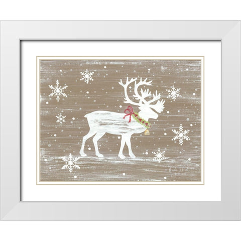 Snowy Reindeer White Modern Wood Framed Art Print with Double Matting by LaPoint, Annie