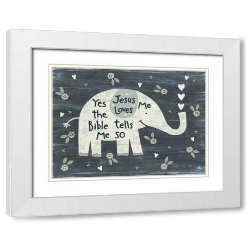 Jesus Loves Me Elephant      White Modern Wood Framed Art Print with Double Matting by LaPoint, Annie