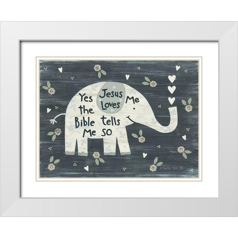 Jesus Loves Me Elephant      White Modern Wood Framed Art Print with Double Matting by LaPoint, Annie