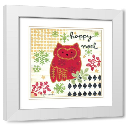 Happy Noel Owl White Modern Wood Framed Art Print with Double Matting by LaPoint, Annie